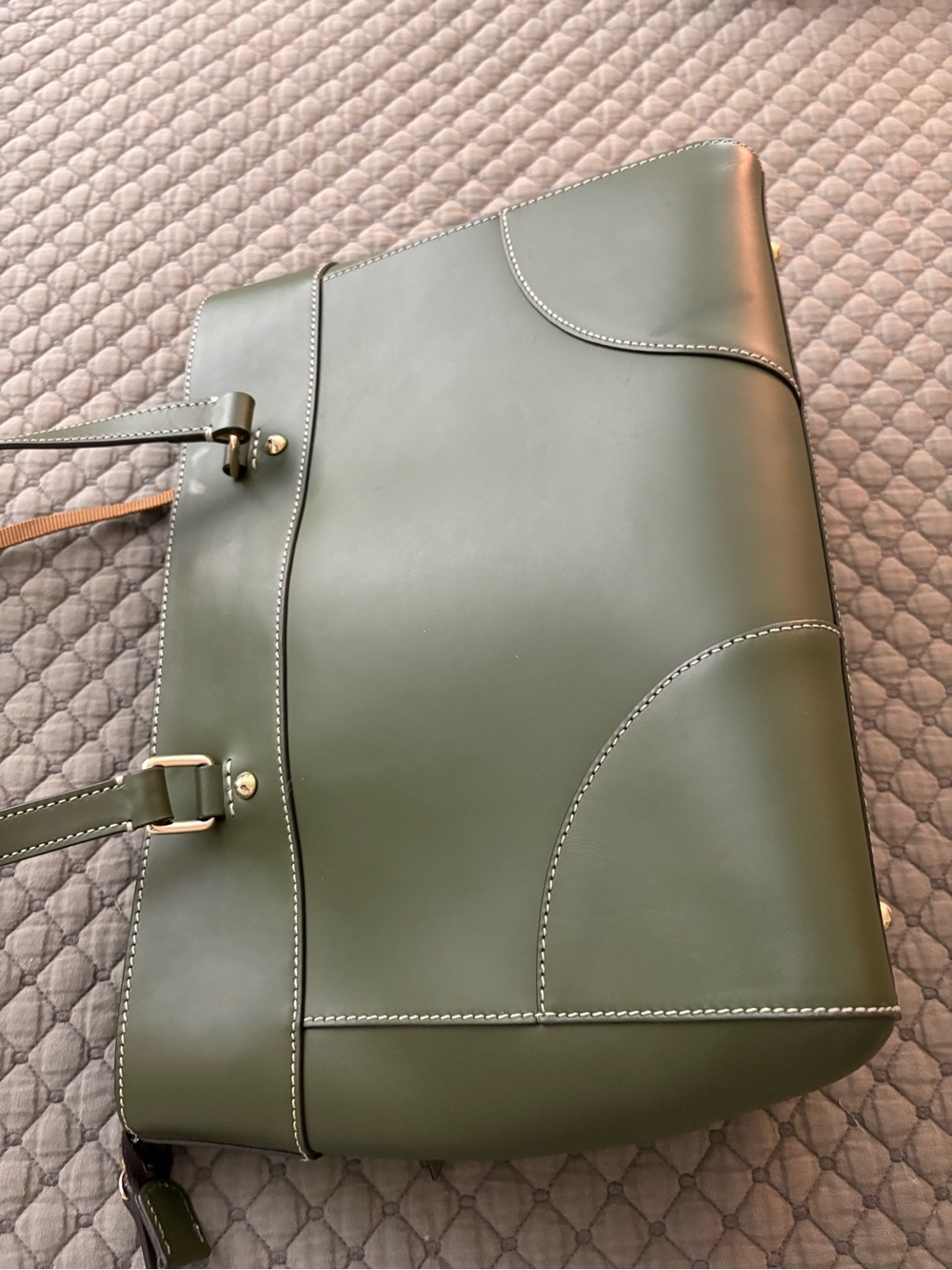 Dooney & Bourke Olive Green Leather Tote with Contrast Stitching - Picture 4 of 6
